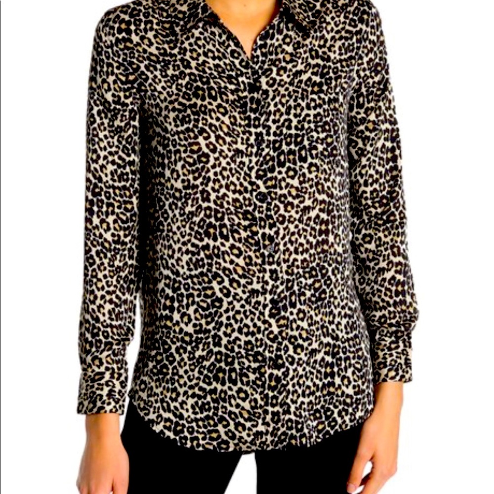 Leopard Equipment Print Button Front Blouse